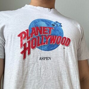 Vintage 1989 Planet Hollywood Aspen Graphics Gray Single Stitched Tee Shirt